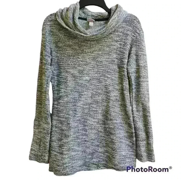 701. Merona cowl neck long sleeve tunic heather marled gray sweater - Picture 1 of 6
